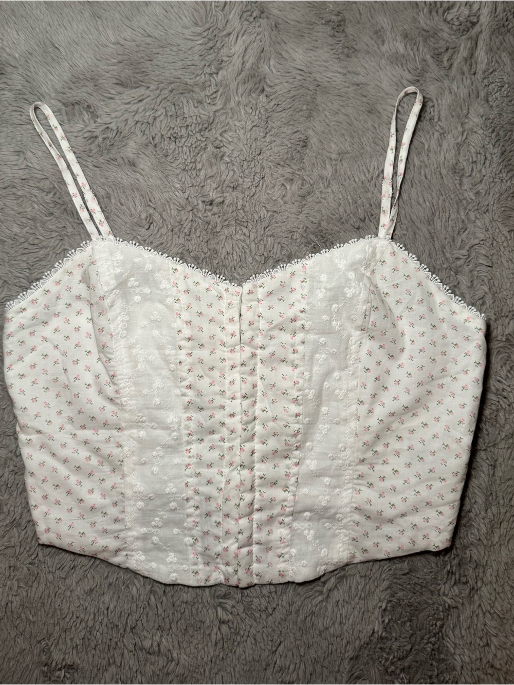 Altar'd State White Cami with Pink Floral Eyelet